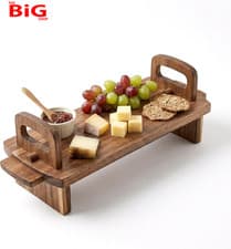 Image of Raised Acacia Wooden Serving Platter - Acacia Wood Tray with Legs for Antipasti,