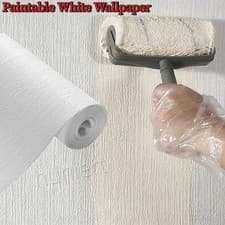 Image of Blown Vinyl Paintable White Plain Wallpaper Embossed Textured Patterned Home