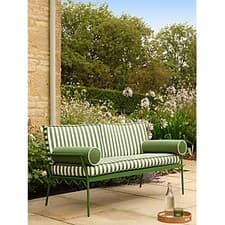 Image of Green White Stripe Metal Garden Bench 2 Seater Patio Outdoor Seat