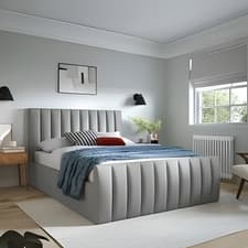 Image of Panel Bed Frame Plush Velvet Upholstered Gas Lift Storage Double King UK Sizes