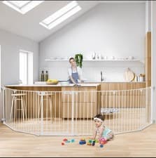 Image of COMOMY 380cm Extra Wide Baby Gate 6 Panel White Dog Puppy Pen Safety  Children