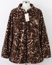 Image of Yours Size 16 Animal Print Fleece Jacket Zip Up Brown Leopard Warm Plus Nwt
