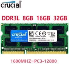 Image of Crucial DDR3L 8GB 16GB 32GB 1600MHZ PC3L-12800 Laptop SODIMM 204-Pin Memory RAM