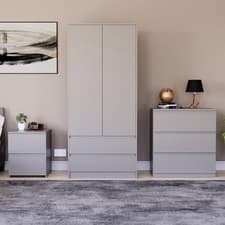 Image of Modern 3 Piece Bedroom Furniture Set Chest of Drawers 2 Door Wardrobe