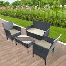 Image of Rattan Garden Furniture Set 4 Piece Patio Table Chairs Sofa Outdoor Conservatory