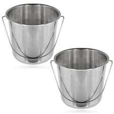 Image of 12 Litre Large Heavy Duty Stainless Steel Silver Pail Bucket 12L + Handle x 2