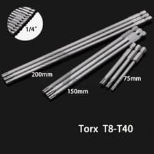 Image of T8-T40 Long Reach Torx Star Bit Hex Screwdrivers Impact Bits Tools 75,150,200mm