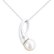 Image of 9ct White Gold Cultured Pearl and 0.01ct Diamond Pendant Necklace By Naava