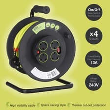 Image of Jegs 50M Heavy Duty 13A Electrical 4 Way Gang Socket Mains Cable Extension Reel