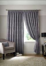 Image of Grey Leaf Design Jacquard Pair Taped Curtains Design All Sizes Fully Lined