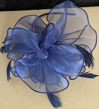 Image of Chiffon Headband Feather Fascinator Navy - New