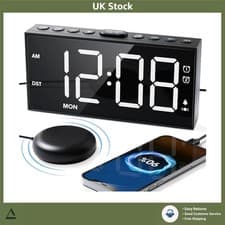 Image of Powerful Vibration Alarm Clock Loud Buzzer USB Charger 7.5" LED Dual Alarm
