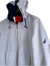 Image of NAUTICA Hooded Jacket NEW Luxury Fleece Bomber XL Men’s Sweatshirt Hoodie Grey