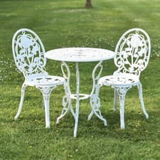 Image of Cast Aluminium "Bouquet" White Two Seater Bistro Set