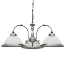 Image of Vintage Ceiling 3 Light Brushed Chrome Pendant Light Ribbed Glass Shades K432