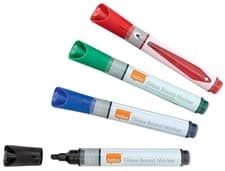Image of Nobo Liquid Ink Glass Whiteboard Pens, 3mm Bullet Tip, 4 Pack, Dry Erase Markers
