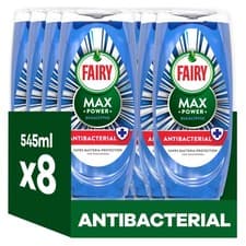 Image of Fairy Max Power Washing Up Liquid Antibacterial 8 x 545ML Easy & Effortless
