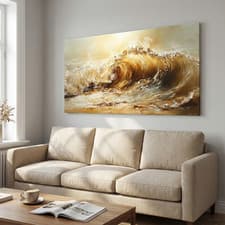 Image of 100% Hand Painted Golden Wave Oil Painting On Canvas 3D Texture Large Art XL