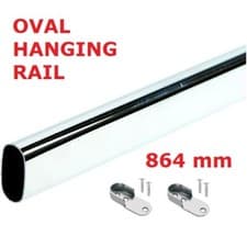 Image of WARDROBE RAIL OVAL, CHROME, HANGING RAIL, FREE END SUPPORTS & SCREW, 864mm