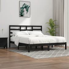 Image of WALPLUS Black Solid Wood Bed Frame Without Mattress 200x200 cm Super King