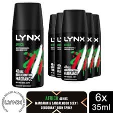 Image of Lynx Africa Body Spray 35ml 6 Pack 48H Freshness Mens Travel Size Deodorant