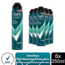 Image of Sure Men Anti-Perspirant 72H Nonstop Protection Sensitive Deodorant, 6x250ml