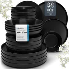 Image of 24 Piece Black Dinner Sets for 6 People - Cool Urban Style Stoneware - BLACK