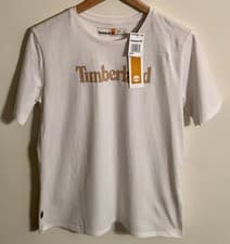 Image of Timberland Mens Season Linear Logo Crew T-Shirt White UK S BNWT RRP £35