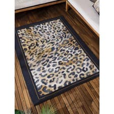 Image of Leopard Printed Indoor Outdoor Rug Black Washable 120x170cm Weatherproof Mat