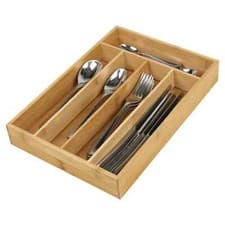 Image of 5 Section Bamboo Wooden Cutlery Tray Kitchen Drawer Utensil Organiser & Holder