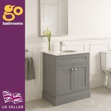 Image of 800mm Light Grey Freestanding Vanity Unit with Marble Basin Top Luxury Bathroom