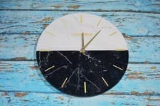 Image of BLACK AND WHITE WALLCLOCK GLASS MARBLE EFFECT KITCHEN LOUNGE WALLCLOCK 30 CM