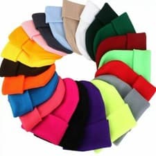 Image of Mens womens Knitted Woolly wooly Winter Plain Beanie Hat Cap UK