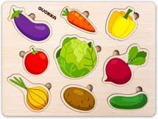Image of 2 PACK Montessori Toys For Learning Veggie Toddler Education Toy Wooden Puzzle