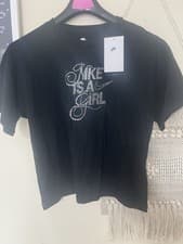 Image of Nike T Shirt Diamanté Nikes A Girl Black Top Girls XL Genuine Brand New Bnwt