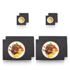 Image of TtS 4 Natural Slate Placemats & 4 Coasters Non Slip Table Mats Coffee