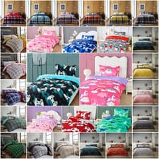 Image of Teddy Bear Fleece Duvet Cover Fluffy Warm Cosy Quilt Thermal Check Bedding Set