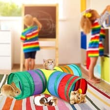 Image of Foldable Rainbow Tunnel Tube Pet Cat Tunnel Rabbit Pop UpPuppy Kitten Play Toy