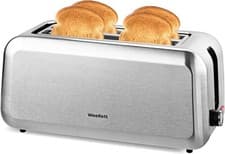 Image of Long Slot 4 Slice Toaster Wide Slots Defrost Bagel Stainless Steel