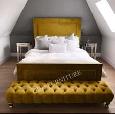 Image of Luxury Alton Studded Bed Frame in Plush Velvet Fabric in All Colours and Sizes