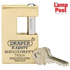 Image of Draper 64202 76mm Close Shackle Solid Brass Hardened Steel Shackle Padlock