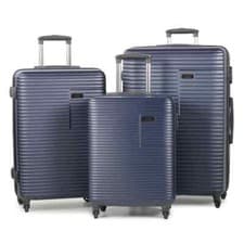 Image of NEW Rock Pacific 3 Piece Hardside Luggage Suitcase Set In Navy Spinner Cases