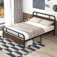 Image of King Size Bed Frame w/ Headboard & Footboard Heavy-duty Metal Platform Bed Frame