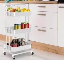 Image of Storage Trolley On Wheels 3 Tier Kitchen Bathroom Beauty Storage Trolley Cart