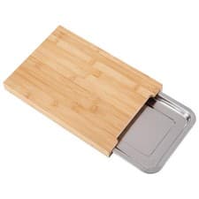 Image of Bamboo Wooden Chopping Board with Sliding Stainless Steel Tray for Meal Prep
