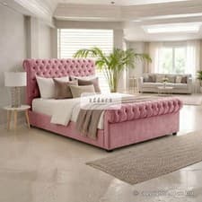 Image of Luxury Stylish Chesterfield Bed Frame Deep Buttoned Upholstered Modern Bed UK