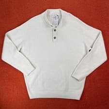 Image of PETER MILLAR Mens XL Digby 3 Button Mock Ivory Wool Yak Cashmere Sweater $375