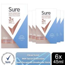 Image of Sure Women Maximum Protection Clean Scent Anti-Perspirant, 6 Pack, 45ml