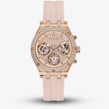 Image of Guess Ladies Heiress Rose Gold Pink Rubber Strap Watch GW0407L3