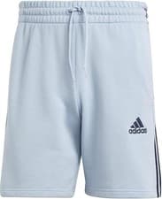 Image of Adidas Essentials French Terry 3-Stripes Shorts Wonder Blue Cotton Men's NEW